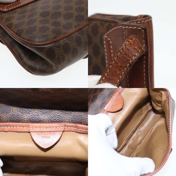 CELINE Macadam Canvas Shoulder Bag Pvc Leather Brown Gold - Picture 11 of 12